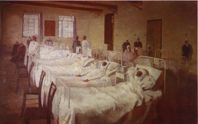 OSPEDALE MILITARE, FINE ANNI 10, OLIO SU TELA, CM 119X188